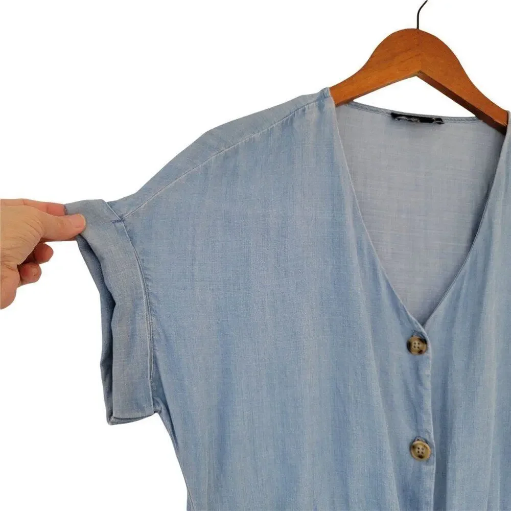 Saks Fifth Avenue Chambray Button Down Dress Womens Size M Light Blue Lyocell - Picture 5 of 10